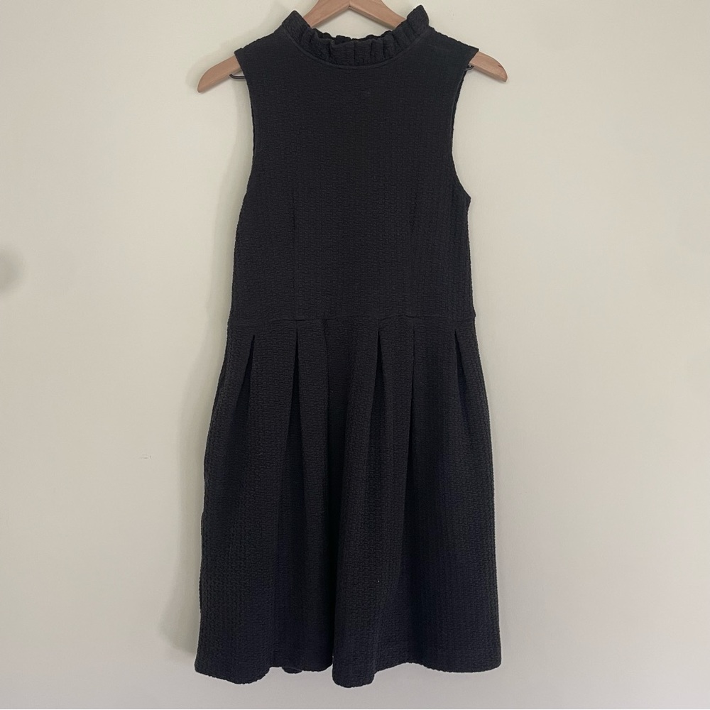 EUC Ganni Anthropologie Pinnacle Knit Black Ruffle Mock Neck Dress With Pockets! - Picture 1 of 5